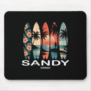 Sandy Beach Hawaii Surfbrett Surfen Retro _1  Mousepad
