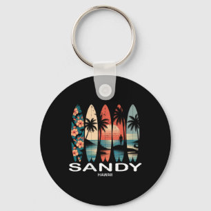 Sandy Beach Hawaii Surfbrett Surfen Retro _1 Schlüsselanhänger