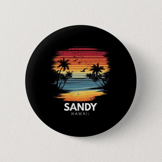 Sandy Beach Hawaii Surfbrett Surfen Vintage  Button (Vorderseite)