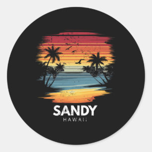 Sandy Beach Hawaii Surfbrett Surfen Vintage Runder Aufkleber