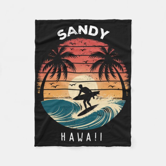 Sandy Beach Hawaii Surfbrett Wellen Strand  Fleecedecke (Vorderseite)