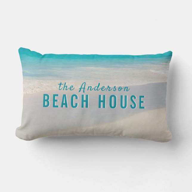Sandy Beach Individuelle Name "Beach House" Text Lendenkissen (Vorderseite)