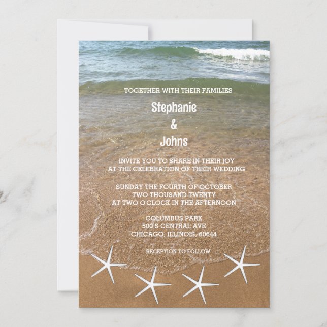 Sandy Beach Ocean Starfish Zielhochzeit Einladung (Vorderseite)
