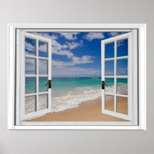 Sandy Beach Ocean View Imitate Fenster Poster (Vorne)