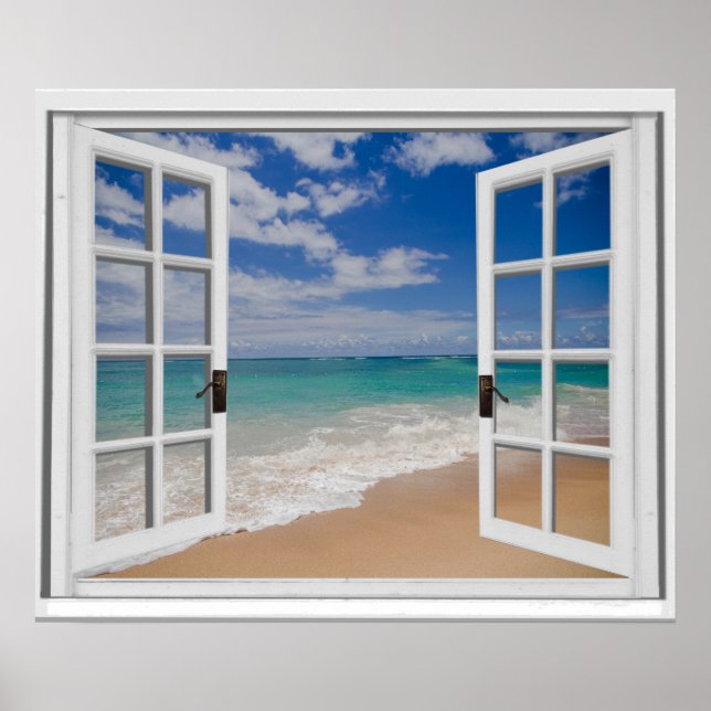 Sandy Beach Ocean View Imitate Fenster Poster (Vorne)