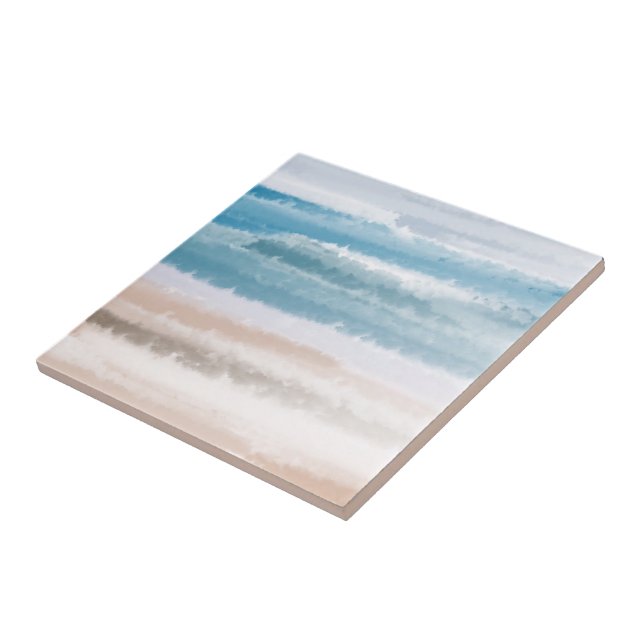 Sandy Beach Ocean Waves Abstrakte Wasserfarbe Fliese (Seite)