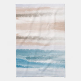 Sandy Beach Ocean Waves Abstrakte Wasserfarbe Geschirrtuch