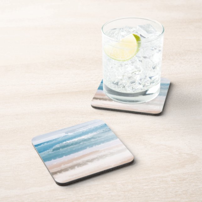 Sandy Beach Ocean Waves Abstrakte Wasserfarbe Getränkeuntersetzer (Rechte Seite)