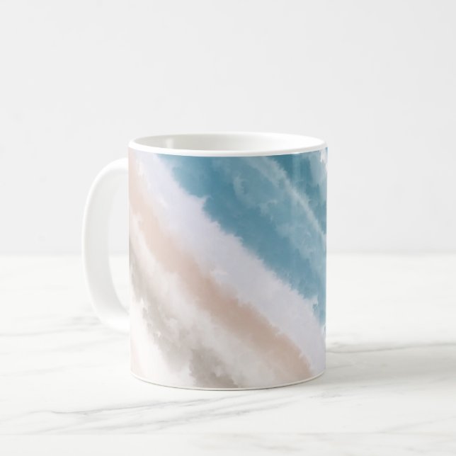 Sandy Beach Ocean Waves Abstrakte Wasserfarbe Kaffeetasse (Vorderseite Links)