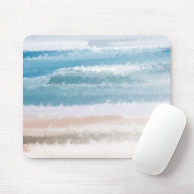 Sandy Beach Ocean Waves Abstrakte Wasserfarbe Mousepad (Mit Mouse)
