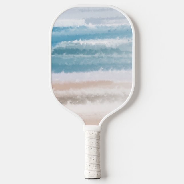 Sandy Beach Ocean Waves Abstrakte Wasserfarbe Pickleball Schläger (Vorderseite)