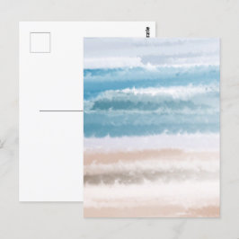 Sandy Beach Ocean Waves Abstrakte Wasserfarbe Postkarte
