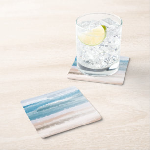 Sandy Beach Ocean Waves Abstrakte Wasserfarbe Rechteckiger Pappuntersetzer