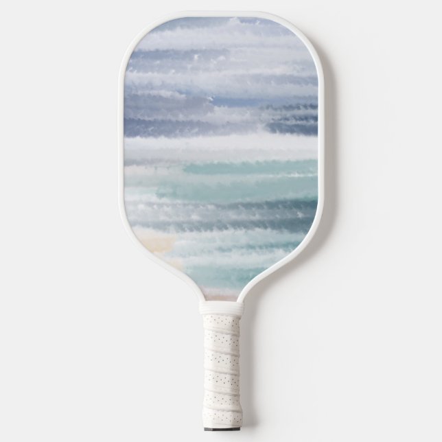 Sandy Beach Ocean Waves Cloudy Sky Abstrakt Pickleball Schläger (Vorderseite)