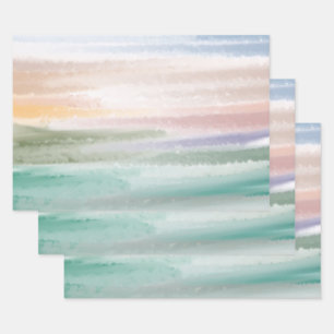 Sandy Beach Ocean Waves Sonnenuntergang Abstrakte  Geschenkpapier Set
