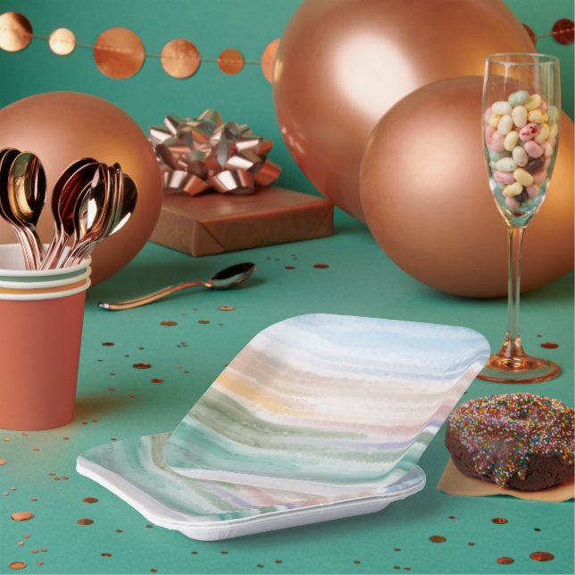 Sandy Beach Ocean Waves Sonnenuntergang Abstrakte  Pappteller (Multi)