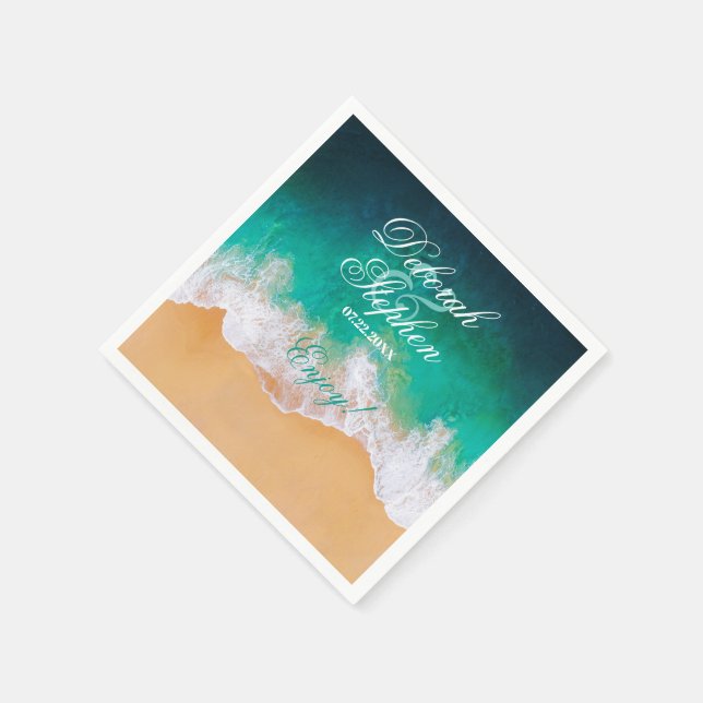 Sandy Beach Ocean Waves Wedding Serviette (Ecke)