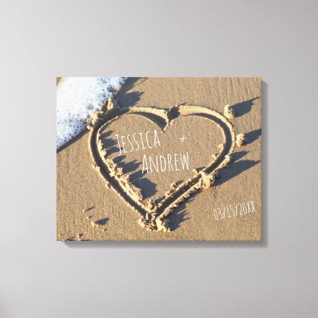 Sandy Beach Personalisiert Names Herz in Sand Leinwanddruck (Vorderseite)