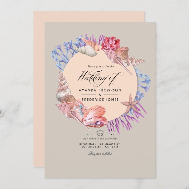 Sandy Beach QR Code UAWG Wedding Einladung (Vorne/Hinten)