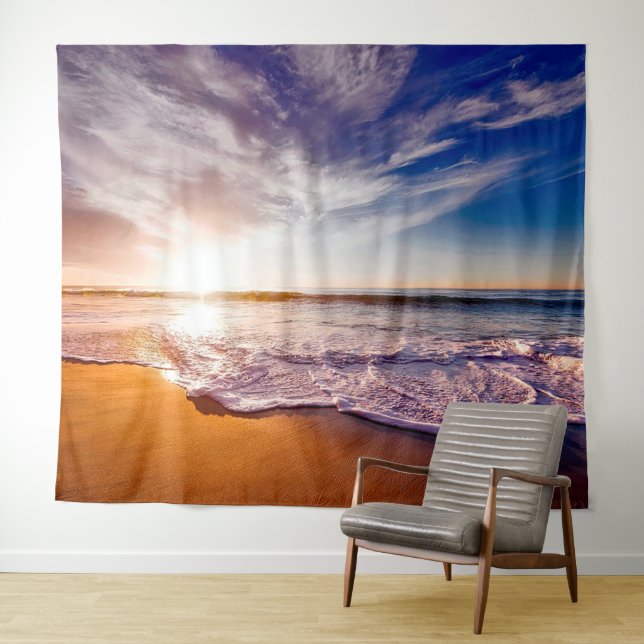 Sandy Beach Shore Ocean Waves Tapestry Wandteppich (Beispiel (Horizontal))