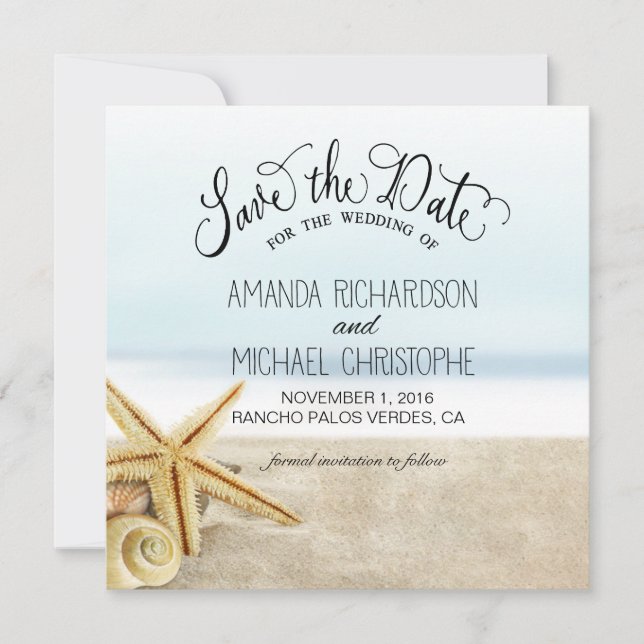 Sandy Beach Starfish Seashells Save the Date (Vorderseite)