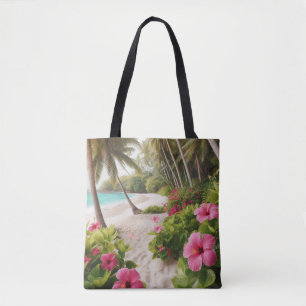 Sandy Beach Tropische Heiße Pinke Hibiskusblüten