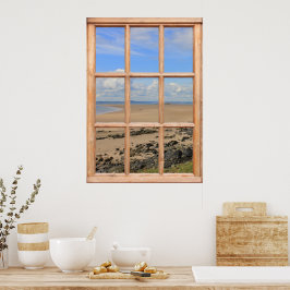 Sandy Beach und Ocean View von einem Fenster aus Poster