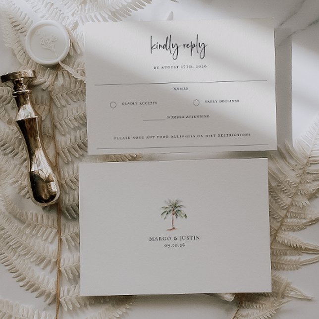 Sandy Beige Beach Wedding Allergy Hinweis RSVP Karte (Von Creator hochgeladen)
