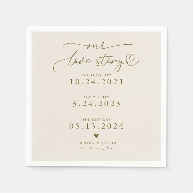 Sandy Beige Unsere Liebe Story Elegante Script Wed Serviette (Vorderseite)
