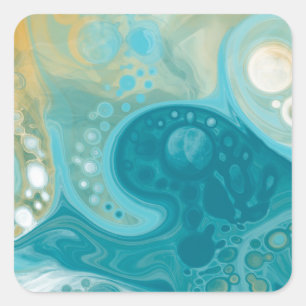 Sandy Brown Ocean Aquamarin Fluid Art Quadratischer Aufkleber