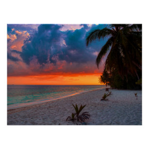 Sandy Hawaiian Island Sunset Palm Beach Paradies Poster