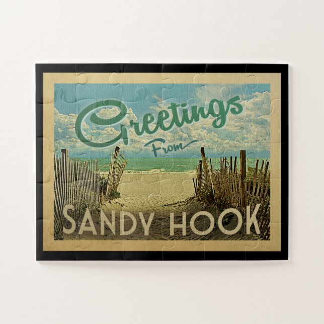 Sandy Hook Beach Vintage Travel Puzzle (Horizontal)