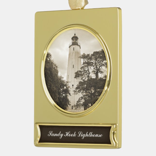 Sandy Hook Leuchtturm Banner-Ornament Gold (Links)
