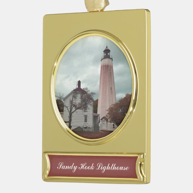 Sandy Hook Lighthouse Banner-Ornament Gold (Links)