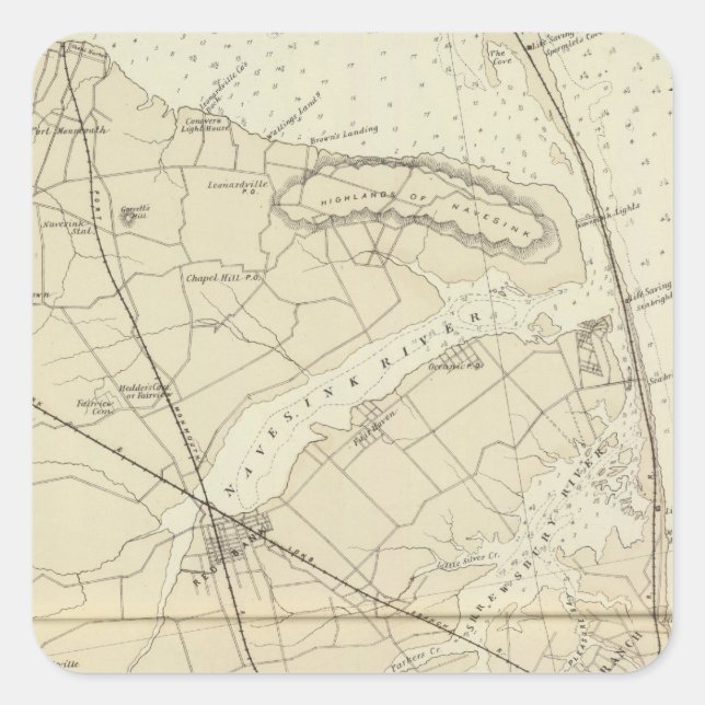 Sandy Hook to Shark River Coast Chart Map Quadratischer Aufkleber (Vorderseite)