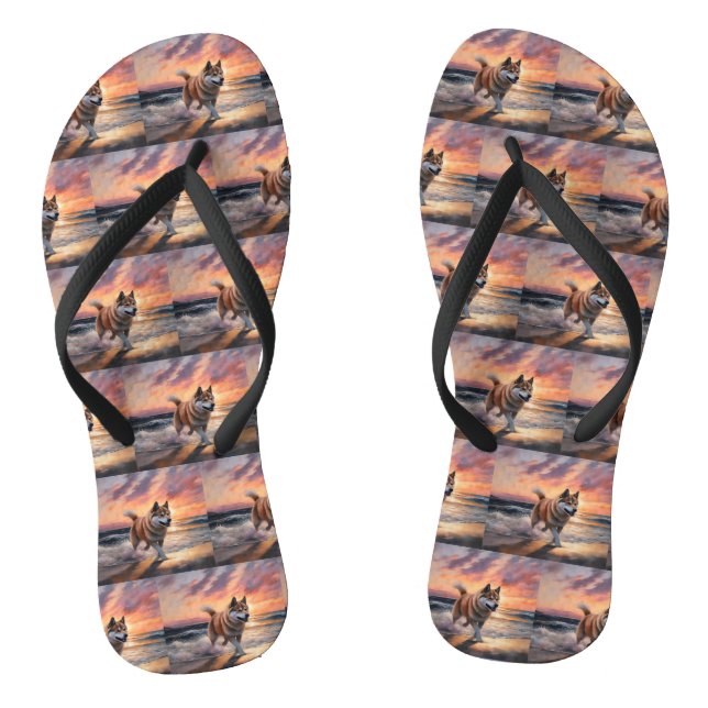 Sandy Paws Akita Dog auf Beach Sunset Flip Flops (Fußbett)