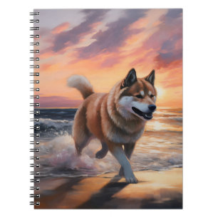 Sandy Paws Akita Dog auf Beach Sunset Notizblock