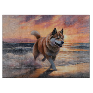 Sandy Paws Akita Dog auf Beach Sunset Schneidebrett