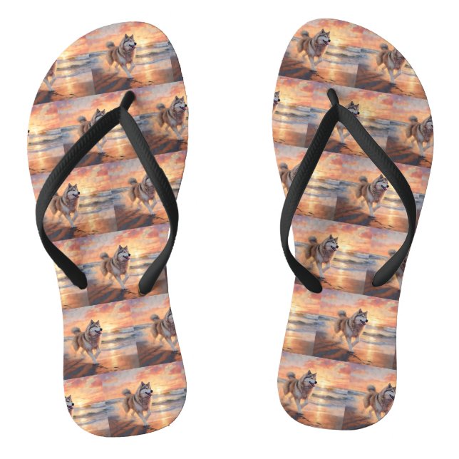 Sandy Paws Alaskan Malamute Dog on Beach Sunset Flip Flops (Fußbett)