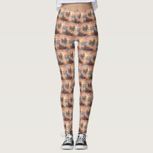 Sandy Paws Alaskan Malamute Dog on Beach Sunset Leggings
