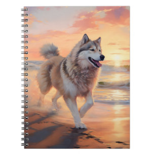 Sandy Paws Alaskan Malamute Dog on Beach Sunset Notizblock