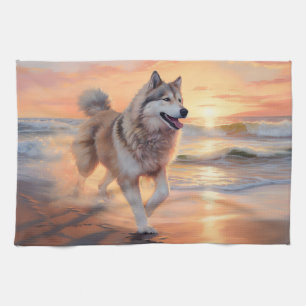 Sandy Paws Alaskan Malamute Hund am Strand Sonnenu Geschirrtuch