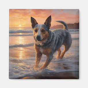 Sandy Paws Australian Cattle Dog am Strand Sonnenu Magnet