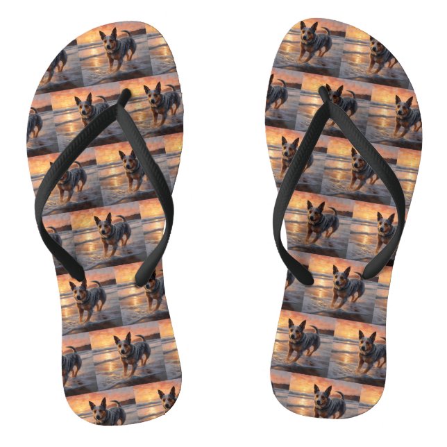 Sandy Paws Australian Cattle Dog on Beach Sunset Flip Flops (Fußbett)
