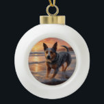 Sandy Paws Australian Cattle Dog on Beach Sunset Keramik Kugel-Ornament<br><div class="desc">Tauchen Sie ein in die ruhige Schönheit unseres Hundes "Sandy Paws and Sunset Hues" mit Sonnenuntergang am Strand. Diese faszinierende Szene vereint das Wesen eines perfekten Abends am Ufer, mit einem treuen Hund, der den goldenen Sand und die atemberaubenden Farben der untergehenden Sonne genießt. Ob Hundeliebhaber oder Sonnenuntergang - dieses...</div>