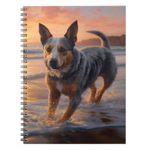 Sandy Paws Australian Cattle Dog on Beach Sunset Notizblock