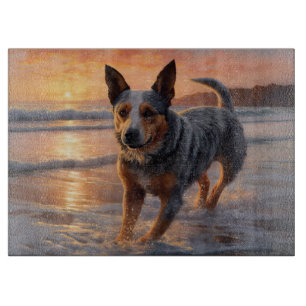 Sandy Paws Australian Cattle Dog on Beach Sunset Schneidebrett