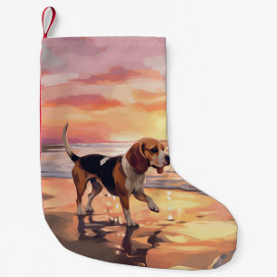 Sandy Paws Beagle Dog on Beach Sunset Kleiner Weihnachtsstrumpf