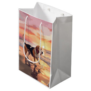 Sandy Paws Beagle Dog on Beach Sunset Mittlere Geschenktüte