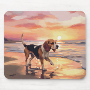 Sandy Paws Beagle Dog on Beach Sunset Mousepad